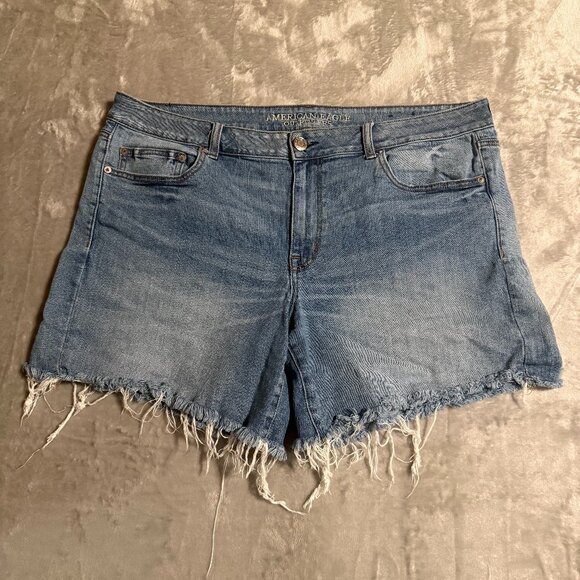 American Eagle Women’s Denim Cutoff Shorts Size 18 Blue Stretch Frayed Hem - Picture 1 of 9